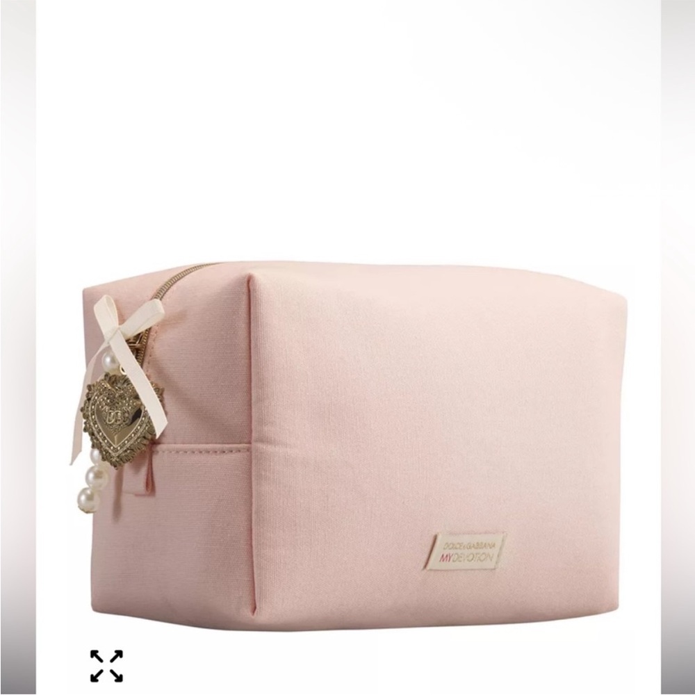 New Dolce & Gabbana beauty Pale Pink Cosmetic Case with Gold heart Charm